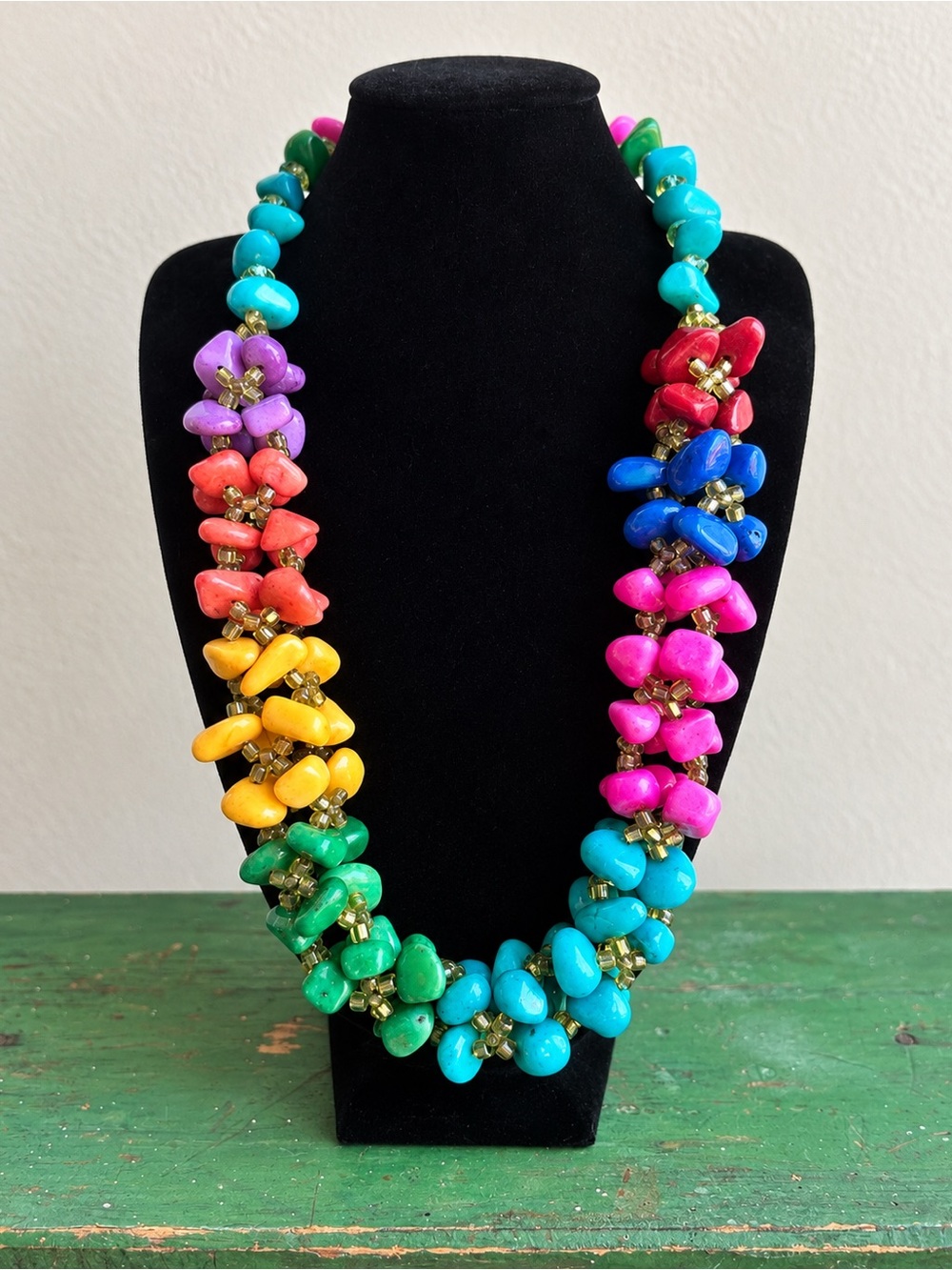Colorful Rainbow Chunky Nugget Bead Statement Necklace Toggle Clasp